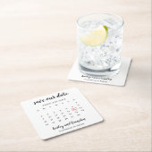 Modern Calendar Red Heart Wedding Save the Date Kartonnen Onderzetters (Insitu)