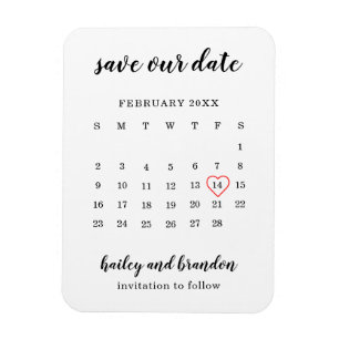 Modern Calendar Red Heart Wedding Save the Date Magneet