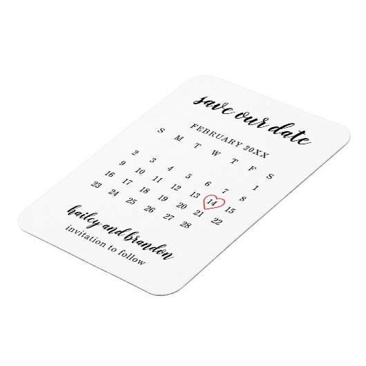 Modern Calendar Red Heart Wedding Save the Date Magneet (Linkerzijde)