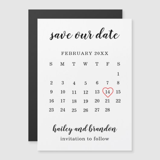 Modern Calendar Red Heart Wedding Save the Date Magnetische Uitnodiging (Voorkant / Achterkant)