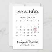 Modern Calendar Red Heart Wedding Save the Date Magnetische Uitnodiging (Voorkant)