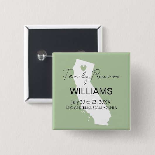 Modern California Map Personalized Family Reunion Vierkante Button 5,1 Cm (Voorkant /achterkant)