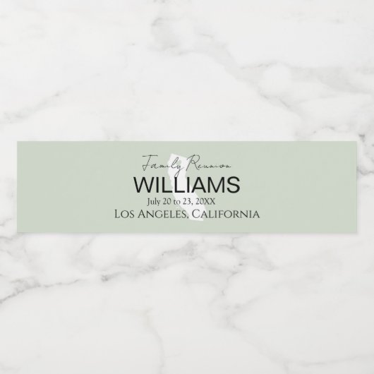 Modern California Map Personalized Family Reunion Waterfles Etiket (Enkel label)