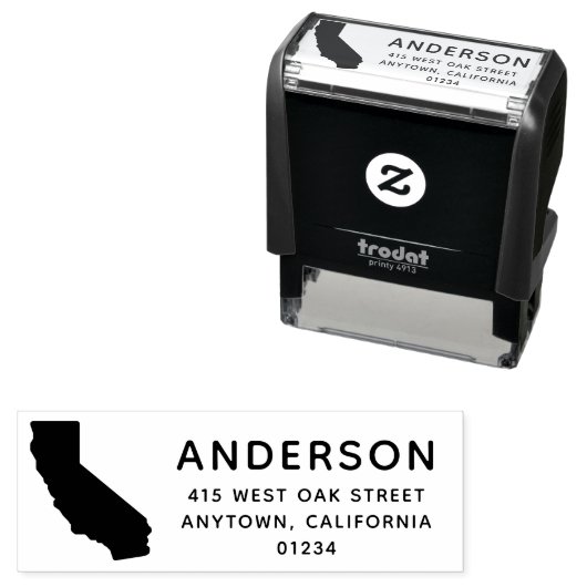 Modern CALIFORNIA State Shape Retouradres Zelfinktende Stempel (In situ)