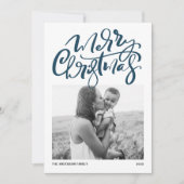 Modern Calligrafie Blue Photo Merry Kerstry Feestdagenkaart (Voorkant)