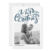 Modern Calligrafie Blue Photo Merry Kerstry