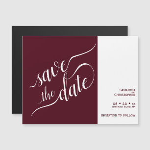 Modern Calligrafie Burgundy Wedding redt datum Magnetische Uitnodiging