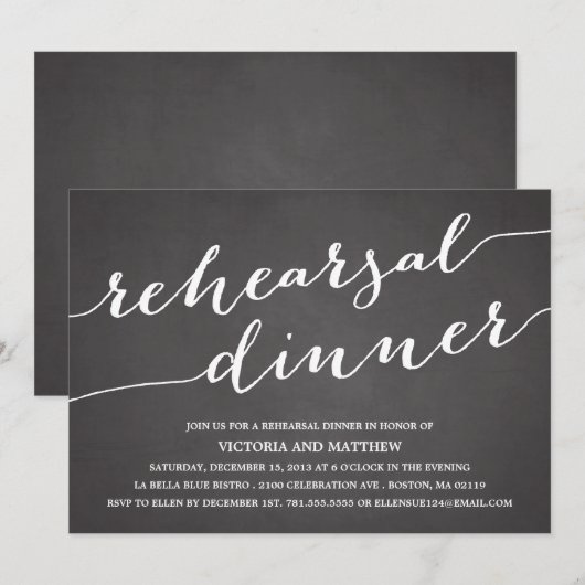 MODERN CALLIGRAFIE | REHEARSAL DINER INVITATION KAART (Voorkant / Achterkant)