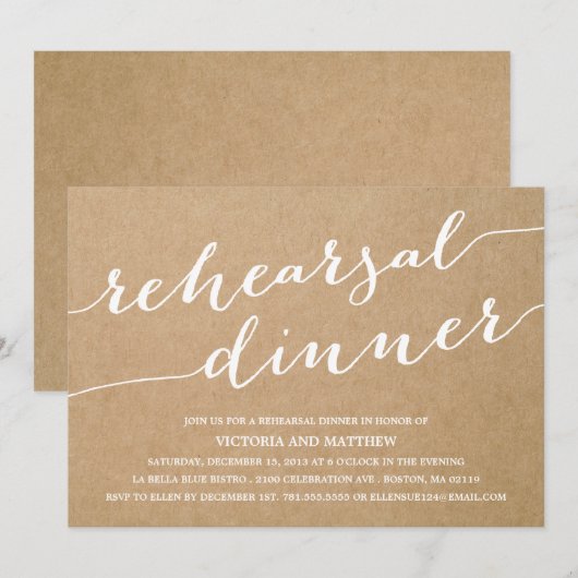 MODERN CALLIGRAFIE | REHEARSAL DINER INVITATION KAART (Voorkant / Achterkant)