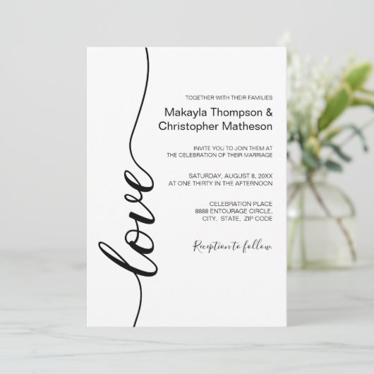 Modern Calligrafie Script Bruiloft Zwart-wit Kaart (Staand voorkant)