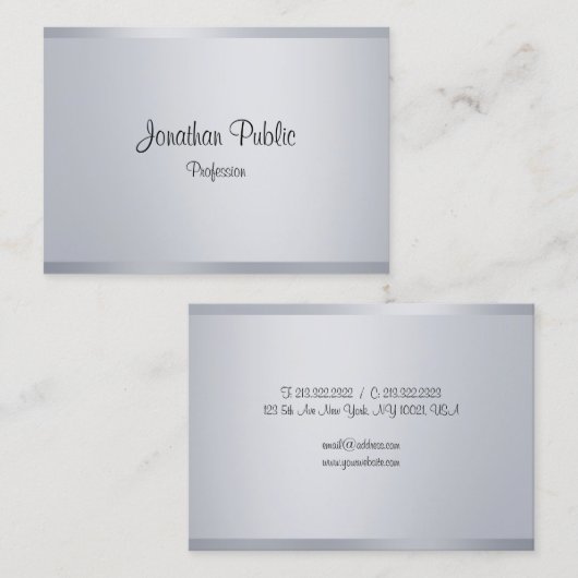 Modern Calligrafie Script Silver Look Sjabloon Visitekaartje (Voorkant / Achterkant)