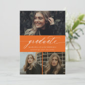 Modern Calligrafie Sinaasappel Drie Foto Afstudere Kaart (Staand voorkant)