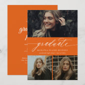 Modern Calligrafie Sinaasappel Drie Foto Afstudere Kaart (Voorkant / Achterkant)