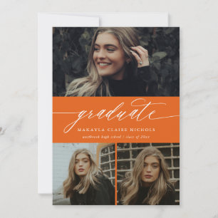 Modern Calligrafie Sinaasappel Drie Foto Afstudere Kaart