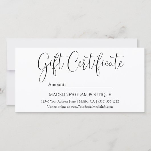 Modern Calligrafie Zakelijk Cadeaubon (Voorkant)