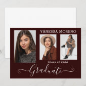 Modern Calligrafiescript 3 Foto Brgdy Afstuderen Aankondiging (Voorkant / Achterkant)