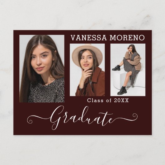 Modern Calligrafiescript 3 Foto Brgdy Afstuderen Briefkaart (Voorkant)