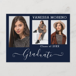 Modern Calligrafiescript 3 Fotoblauw Afstuderen Briefkaart