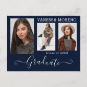 Modern Calligrafiescript 3 Fotoblauw Afstuderen Briefkaart (Voorkant)
