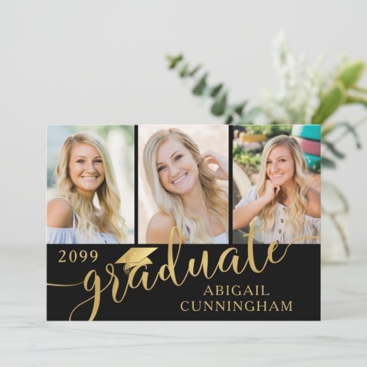 Modern Calligrafiescript 4 Foto Afstuderen Aankondiging (Staand voorkant)