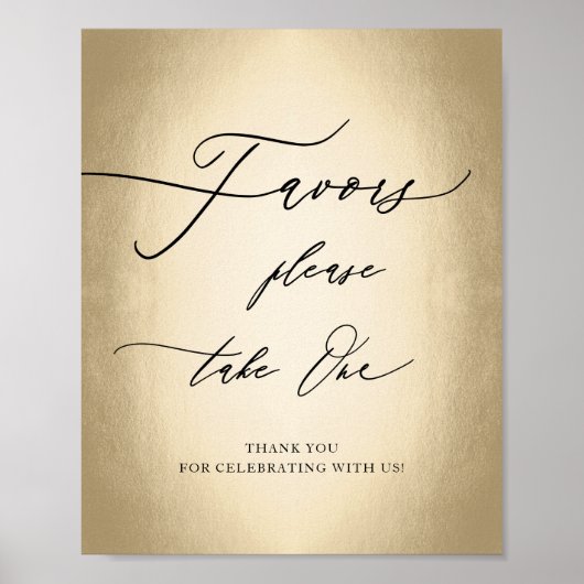 Modern Calligrafiescript Gold Favors Wedding Sign Poster (Voorkant)