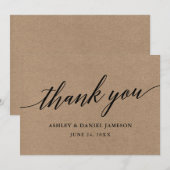 Modern Calligrafiescript Kraft Wedding Bedankkaart (Voorkant / Achterkant)