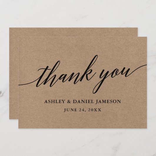 Modern Calligrafiescript Kraft Wedding Bedankkaart (Voorkant / Achterkant)