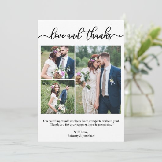 Modern Calligrafiescript Weddenschap Collage 3 Fot Bedankkaart (Staand voorkant)