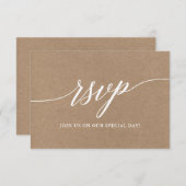 Modern Calligrafiescript Wedding Kraft Meal RSVP Kaartje (Voorkant / Achterkant)