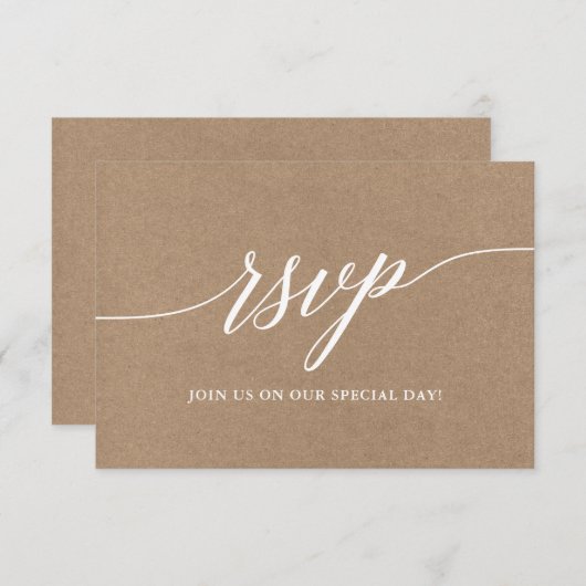 Modern Calligrafiescript Wedding Kraft Meal RSVP Kaartje (Voorkant / Achterkant)