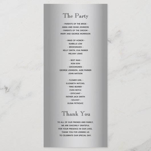 Modern Calligrafiescript Wedding Programmakaart (Achterkant)