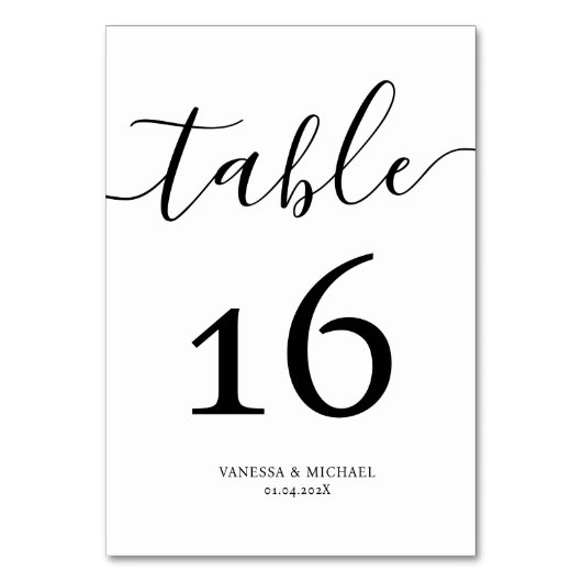 Modern calligrafietabelnummer kaart (Voorkant)