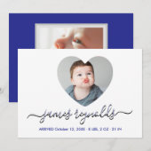 Modern Calligraphy Baby Boy Photo Collage Birth Aankondiging (Voorkant / Achterkant)