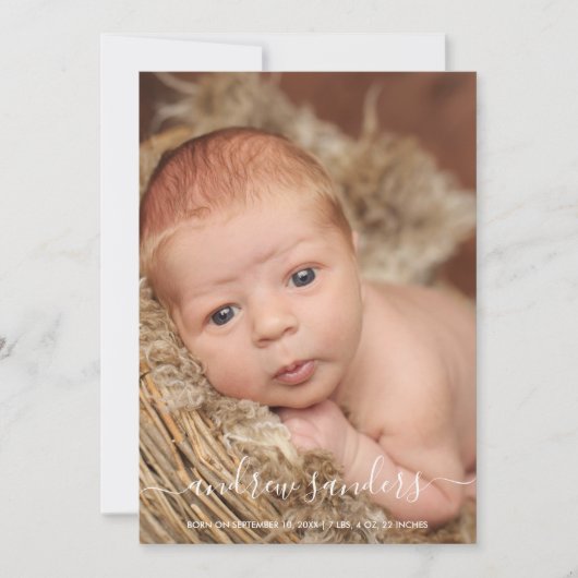 Modern Calligraphy Birth of a Baby Boy Aankondiging (Voorkant)