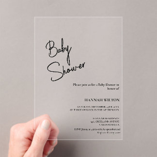 Modern Calligraphy Black & White  baby shower Acryl Uitnodigingen