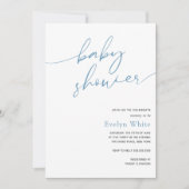 Modern Calligraphy Blue Boy Baby shower Invitation Kaart (Voorkant)