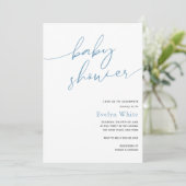Modern Calligraphy Blue Boy Baby shower Invitation Kaart (Staand voorkant)