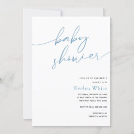 Modern Calligraphy Blue Boy Baby shower Invitation Kaart