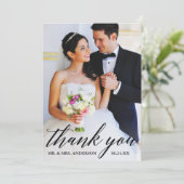 Modern Calligraphy Bride Groom Photo Wedding Bedankkaart (Staand voorkant)