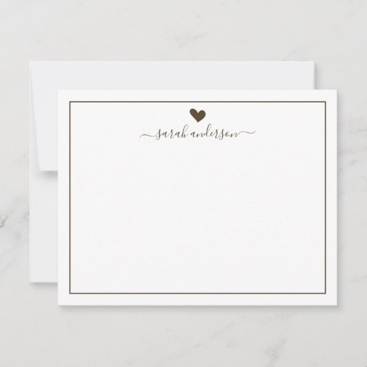 Modern Calligraphy Brown Heart Personalized Notitiekaartje (Voorkant)
