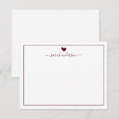 Modern Calligraphy Burgundy Heart Personalized Notitiekaartje (Voorkant / Achterkant)