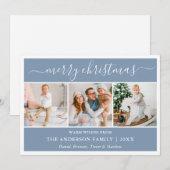 Modern Calligraphy Christmas Dusty Blue 3 Foto Feestdagenkaart (Voorkant / Achterkant)