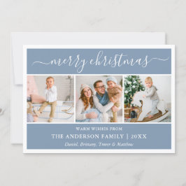 Modern Calligraphy Christmas Dusty Blue 3 Foto Feestdagenkaart