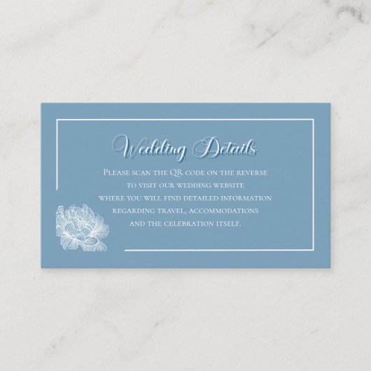 Modern Calligraphy Dusty Blue QR Info Wedding Informatiekaartje (Voorkant)