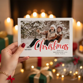 Modern Calligraphy Familie Kerst Foto Feestdagenkaart