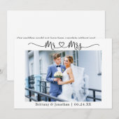 Modern Calligraphy Heart Mr. en Mrs Wedding Bedankkaart (Voorkant / Achterkant)