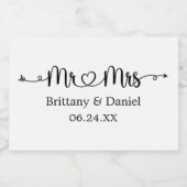 Modern Calligraphy Heart Mr. en Mrs Wedding Sparkling Wijnetiket (Enkel label)