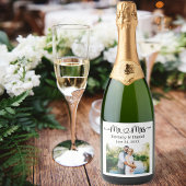 Modern Calligraphy Heart Mr. en Mrs Wedding Sparkling Wijnetiket