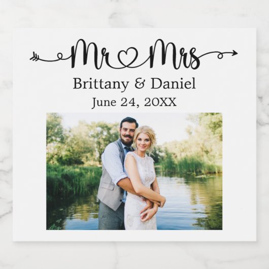 Modern Calligraphy Heart Mr. en Mrs Wedding Sparkling Wijnetiket (Enkel label)