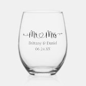 Modern Calligraphy Heart Mr. en Mrs Wedding Wijnglas Zonder Voet (Voorkant)